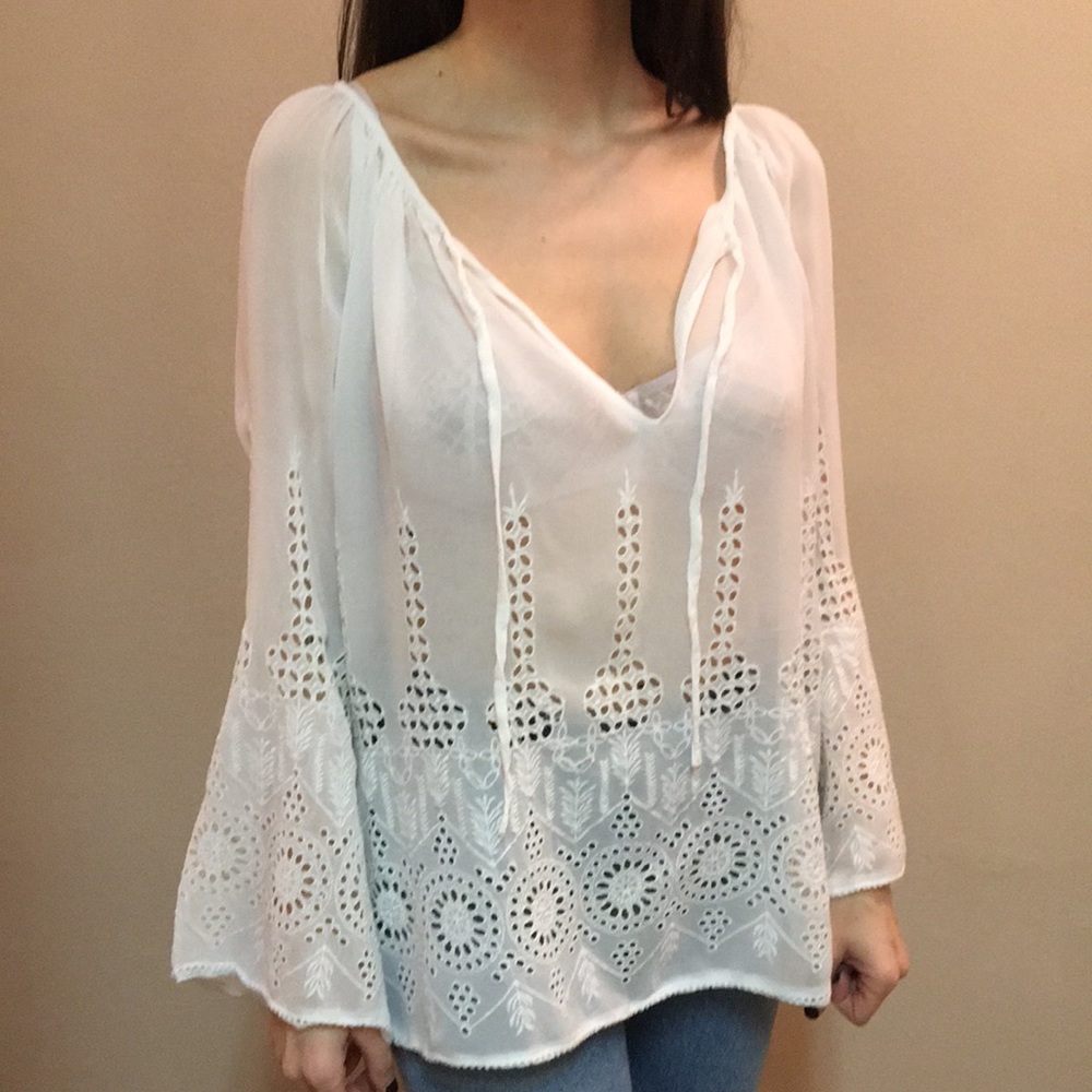 Zara Eyelet Blouse with Bell Sleeve